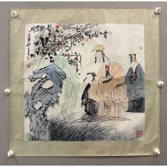 1143号卷轴国画写意人物牧童骑牛图秋风吹下红雨来45.5×69cm作者