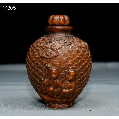 中国　牛角製　人物牛刻　鼻煙壷　木製台付　M　8977 牛角雕刻兽头鼻烟壶_旧鼻烟壶_永一利【7788期刊网】
