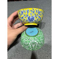 1487 中国　景泰藍　七宝　琺瑯　蓋置　3客　時代物 日本七宝烧｜安藤七宝店谨制｜铜胎珐琅｜花卉挂屏｜日式茶室装饰_其他