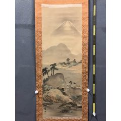 朝泉山人，青绿山水琴条《溪山叠嶂图》国画书法古玩字画。原配木箱绢本