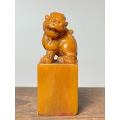 旧藏寿山原石雕刻渔翁钓鱼山水人物薄意印章Z_寿山石印_鄂中收藏【7788