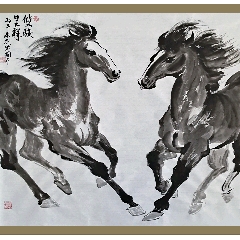 韩宗湘，六十年代人物画中堂《寒山二老》国画书法古玩字画装饰挂画
