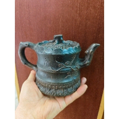 老茶壶旧藏一件民国松梅段泥竹节圆茶壶摆件收藏品_紫砂壶_贵妃醉酒藏宝
