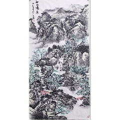 一波，九十年代大幅山水画中堂《溪径觅句图》国画书法古玩字画装饰挂画