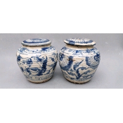 清代早期康熙青花洞石花卉纹压手杯瓷片标本古董古瓷器收藏品_青花瓷_嘉