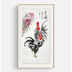 殷锦山，七十年代中堂画《双虎图》国画书法古玩字画。绢本绫裱画心尺寸