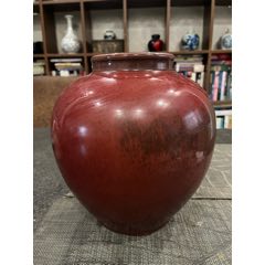 余元昌款矾红釉描金松鹤延年筒_红釉瓷_晋缘雅阁【7788旧书网】