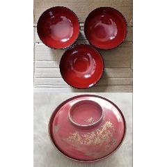创汇时期铜胎堆朱剔红花瓶一个带原标签红牡丹花手工雕刻_旧漆器_天雅