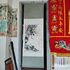 中艺，八十年代布画《万里长城图》国画书法古玩字画装饰挂画。布底挂轴
