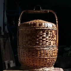民俗竹编竹篮竹提篮嫁娶喜担复古侘寂风庭院茶室怀旧老物件装饰件_竹篮