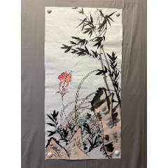 陈石舟，八十年代花卉工笔画《花光蝶影图》国画书法古玩字画装饰挂画