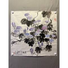 石舟，八十年代工笔花卉茶挂《玉兰蝴蝶图》国画书法古玩字画装饰挂画