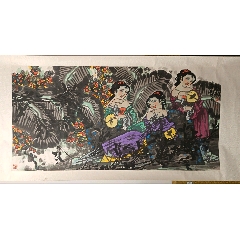 韩宗湘，六十年代人物画中堂《寒山二老》国画书法古玩字画装饰挂画