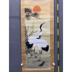 慧儿，七十年代工笔花鸟中堂《富贵万年图》国画书法古玩字画装饰挂画
