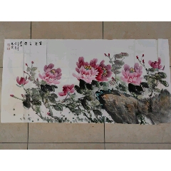 王柯，工笔花鸟画《茶花小禽图》国画书法古玩字画装饰挂画。绢本绫裱_