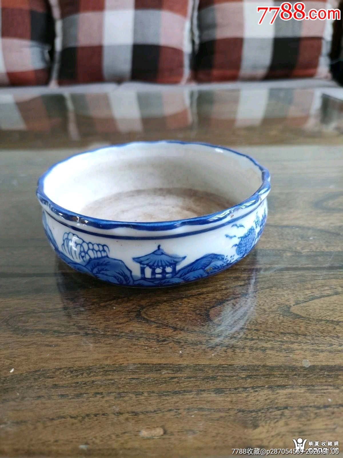 五六十年代通景青花山水笔洗，-笔洗-7788奇石收藏