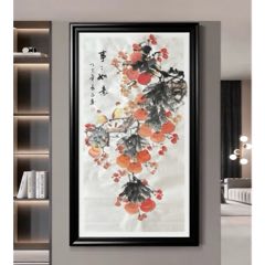 B48398号国画138×31cm作者：王雪涛国画写意花鸟紫藤八哥_花鸟国画原作_