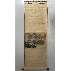 田植华江，写意山水中堂《春耕图》国画书法古玩字画装饰挂画。绢本绫裱
