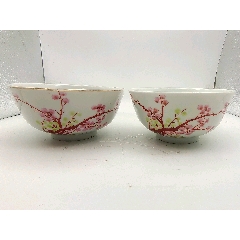 七十年代粉彩花卉蝴蝶瓜果2碗2碟_旧瓷器_丁一晚清民国瓷杂店【7788红宝书】