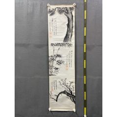 若舟，九十年代工笔画花鸟中堂《喜鹊登梅图》国画书法古玩字画装饰挂画