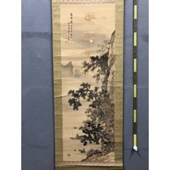 A122 「百雷」 水墨 山水 掛軸 中国古美術 在銘 印章あり 共箱 画芯