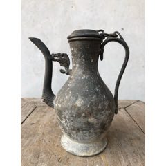 CL838 時代物 錫胎銅張竹盛上文茶壺・錫地銅張竹笹盛上文茶心壺・錫胎